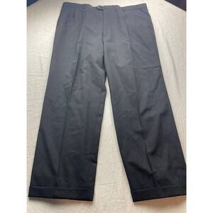 Pronto Uomo Dress Pants Men 44 Black Wool Classic Fit Pleated Cuffed Business